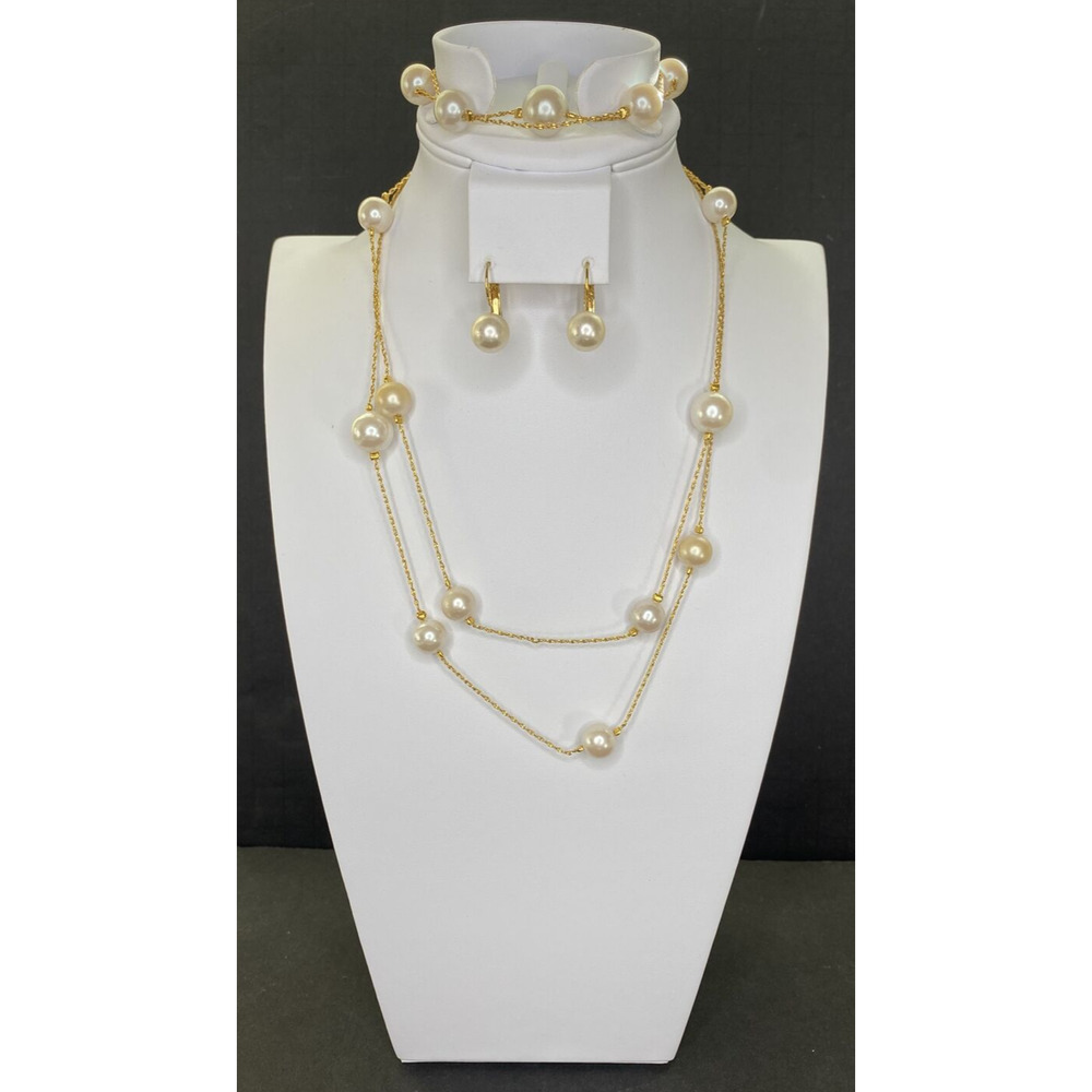 Premier Designs Jewelry Faux Pearl 36" Necklace Bracelet & Earrings Set SKU PD51
